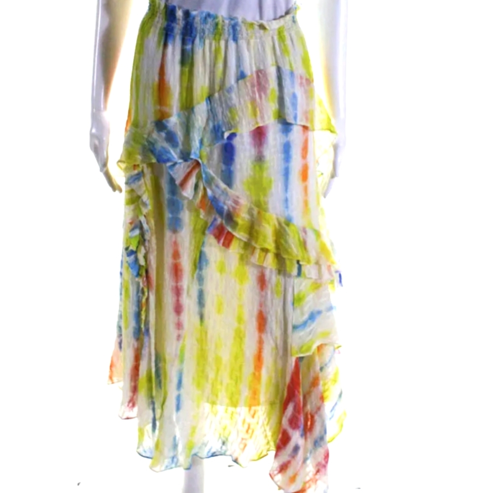 Tanya Taylor Teresa Silk Tiered Ruffle Maxi Skirt Small Summer Vacation